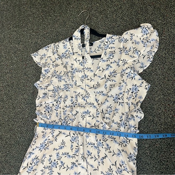 1. SLATE Blue & White Floral Sleeveless Ruffle Midi Modest Dress V-Neck Sz 8 - Picture 15 of 16